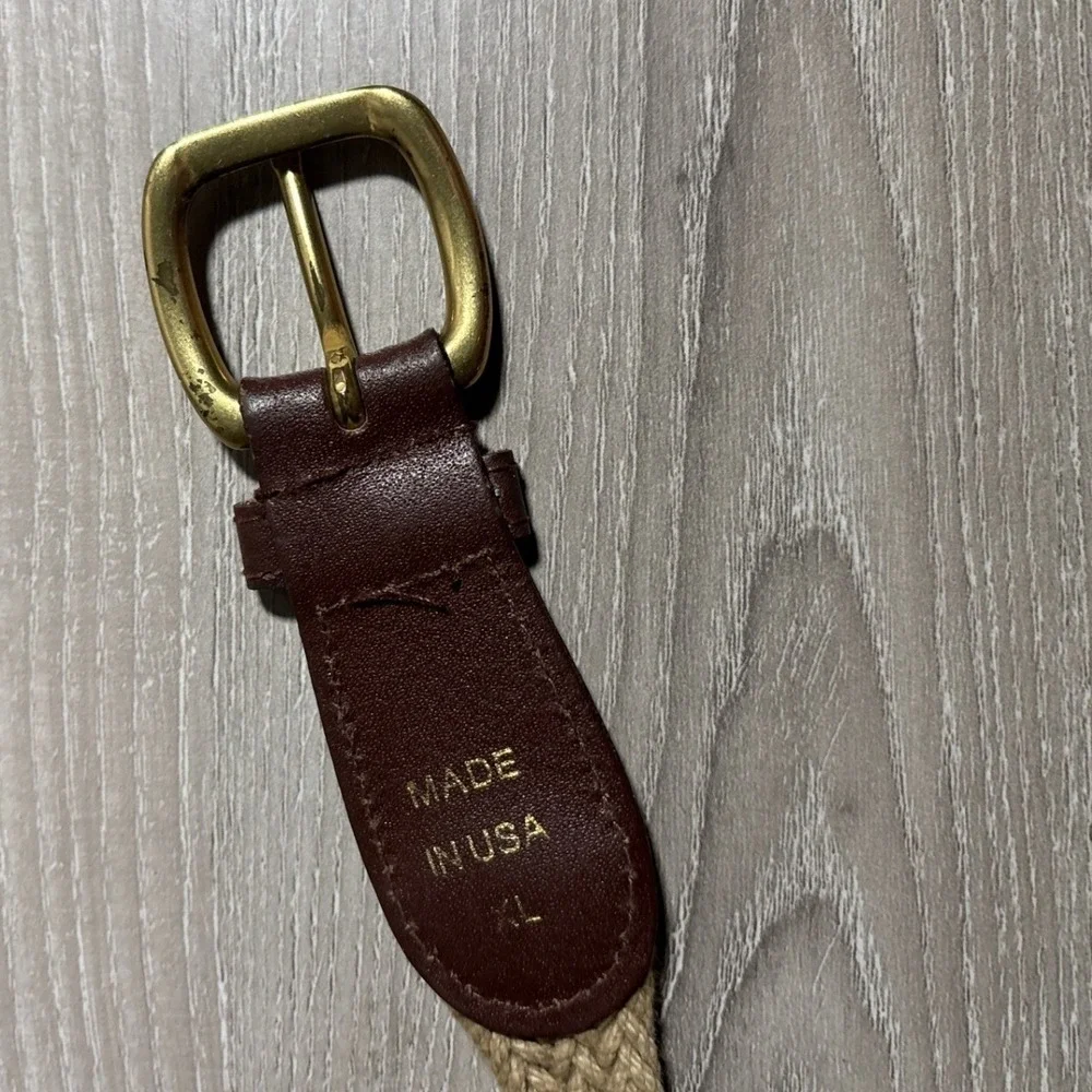 Vintage Braided Woven Belt XL Brown Brass Buckle Made in USA Classic Minimalist
